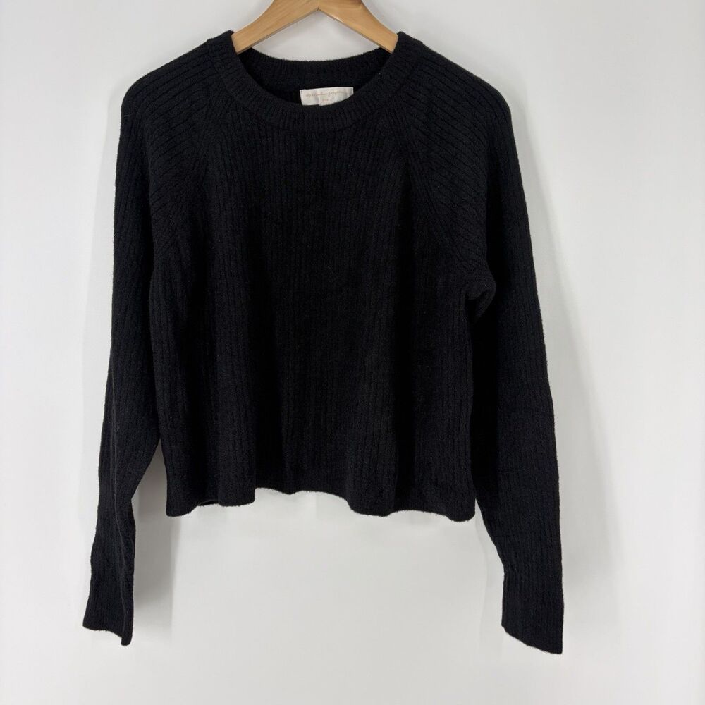 Spiritual Gangster Sweater Small Womens Black Ribbed Knit Pullover Cropped Luxe